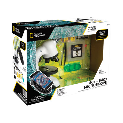 National Geographic 40x-640x Microscope — Beginner Microscope with Smartphone Adapter | Telescope Wolves
