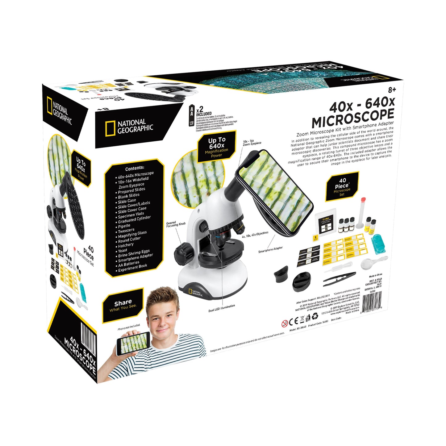 National Geographic 40x-640x Microscope — Beginner Microscope with Smartphone Adapter | Telescope Wolves