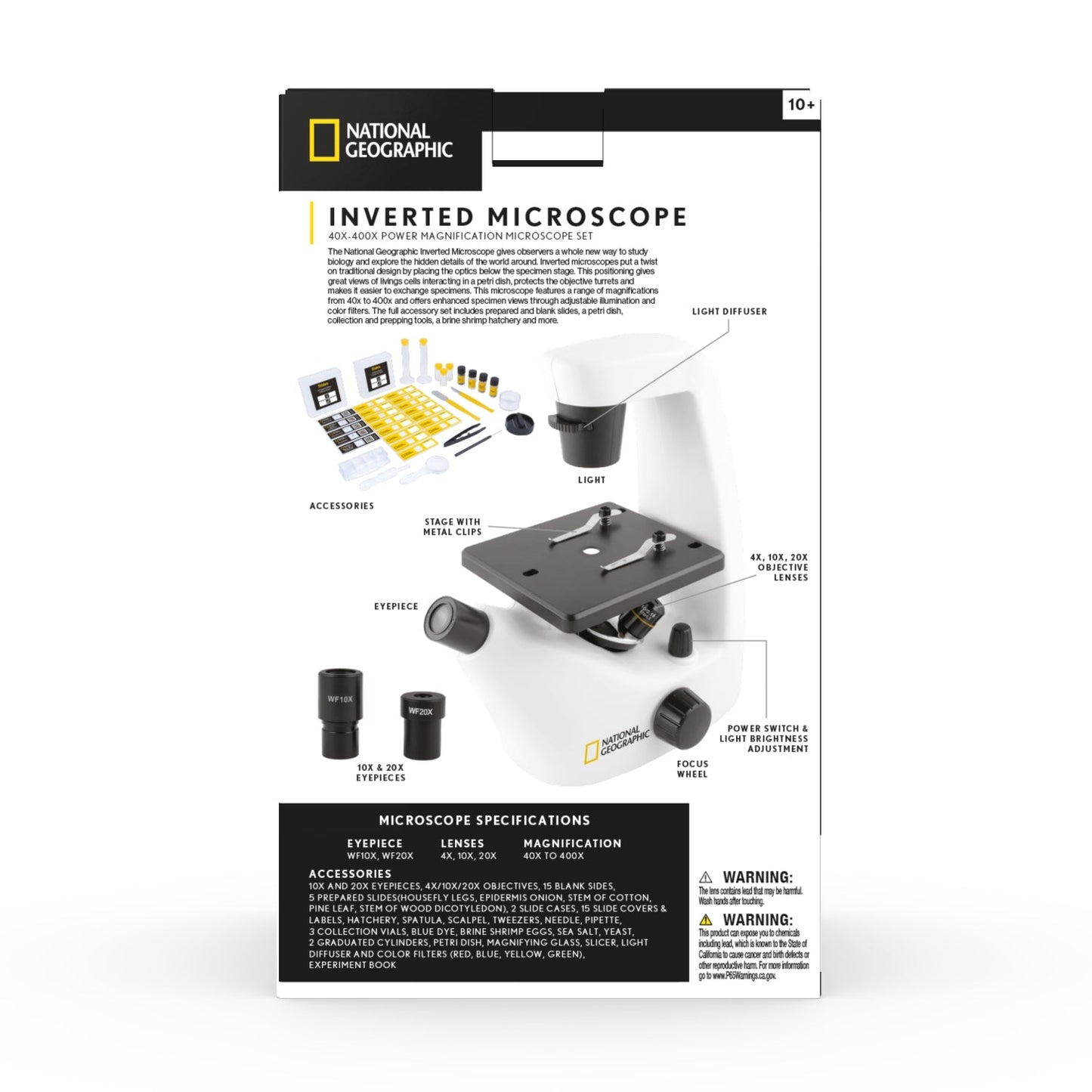 National Geographic 40x-400x Inverted Microscope — Student Microscope with Full Accessory Kit | Telescope Wolves