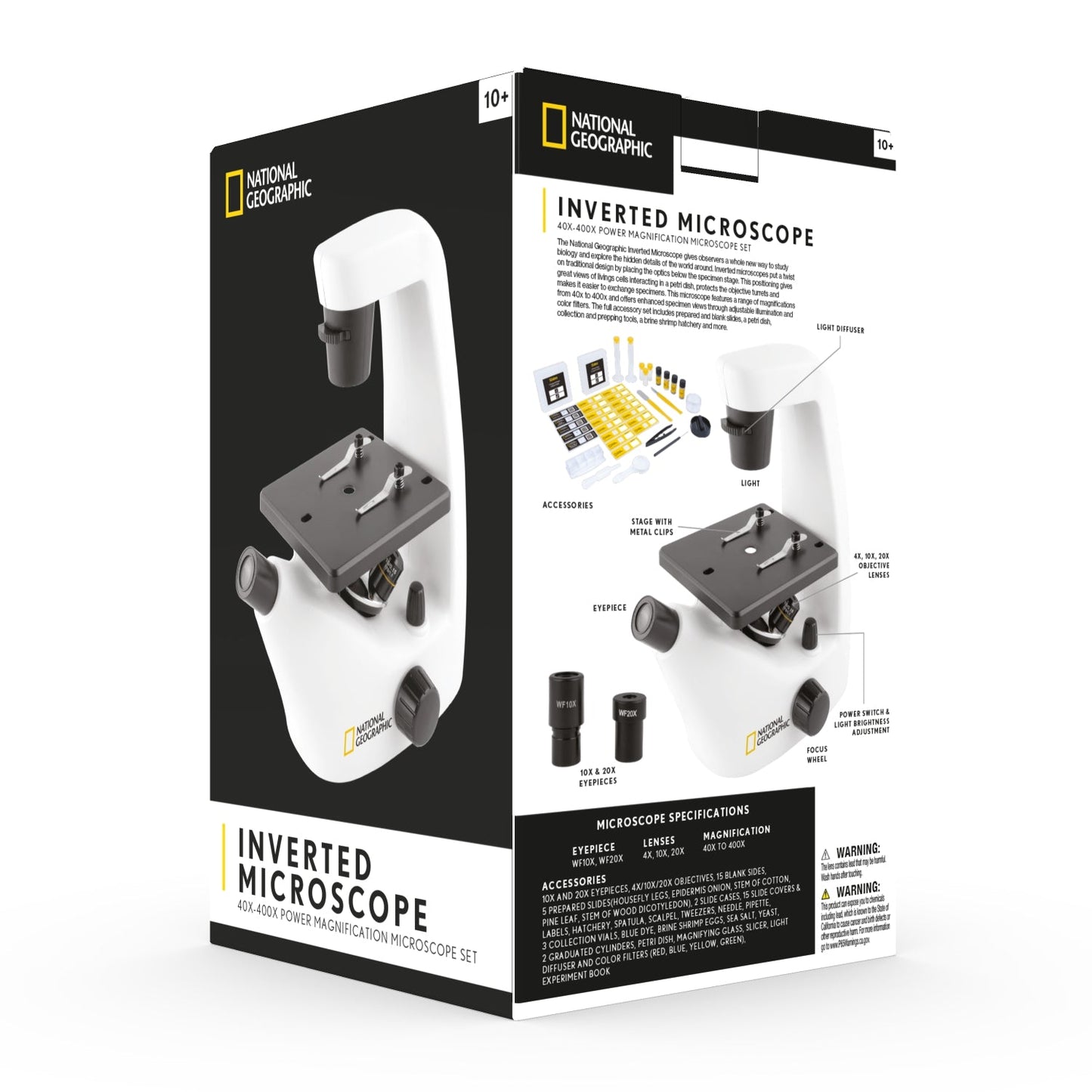 National Geographic 40x-400x Inverted Microscope — Student Microscope with Full Accessory Kit | Telescope Wolves