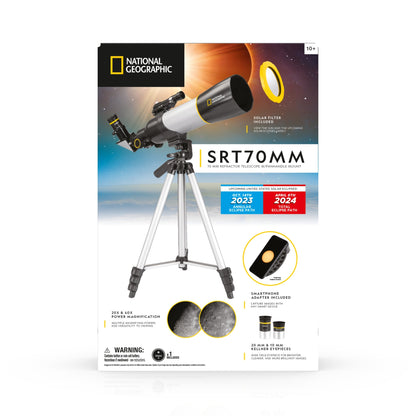 National Geographic SRT70MM 70mm Refractor Telescope 80-50072 – Beginner Telescope with Solar Filter & Panhandle Mount