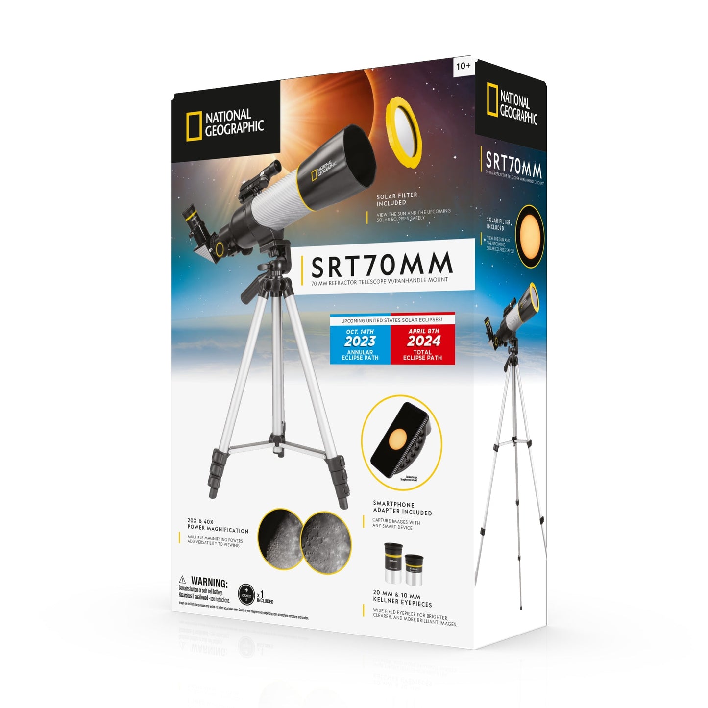 National Geographic SRT70MM 70mm Refractor Telescope 80-50072 – Beginner Telescope with Solar Filter & Panhandle Mount