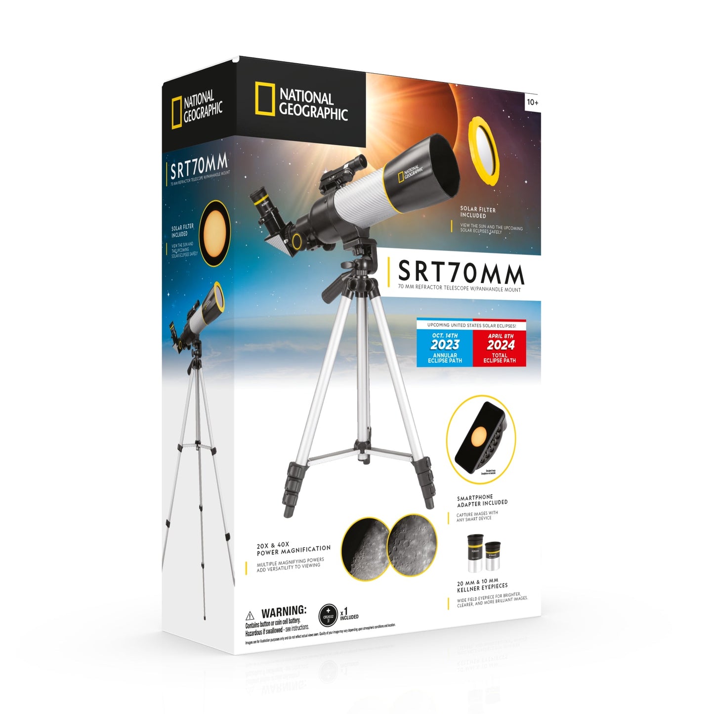 National Geographic SRT70MM 70mm Refractor Telescope 80-50072 – Beginner Telescope with Solar Filter & Panhandle Mount