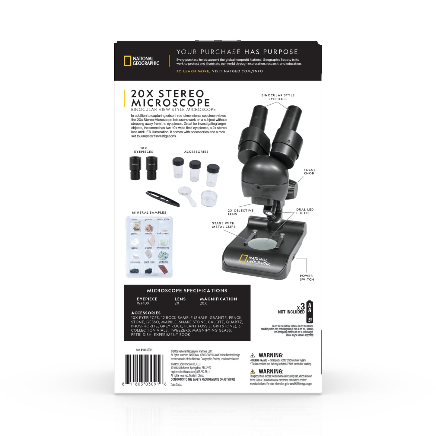 National Geographic 20x Stereo Microscope — Dissection Microscope for Students and Hobbyists | Telescope Wolves