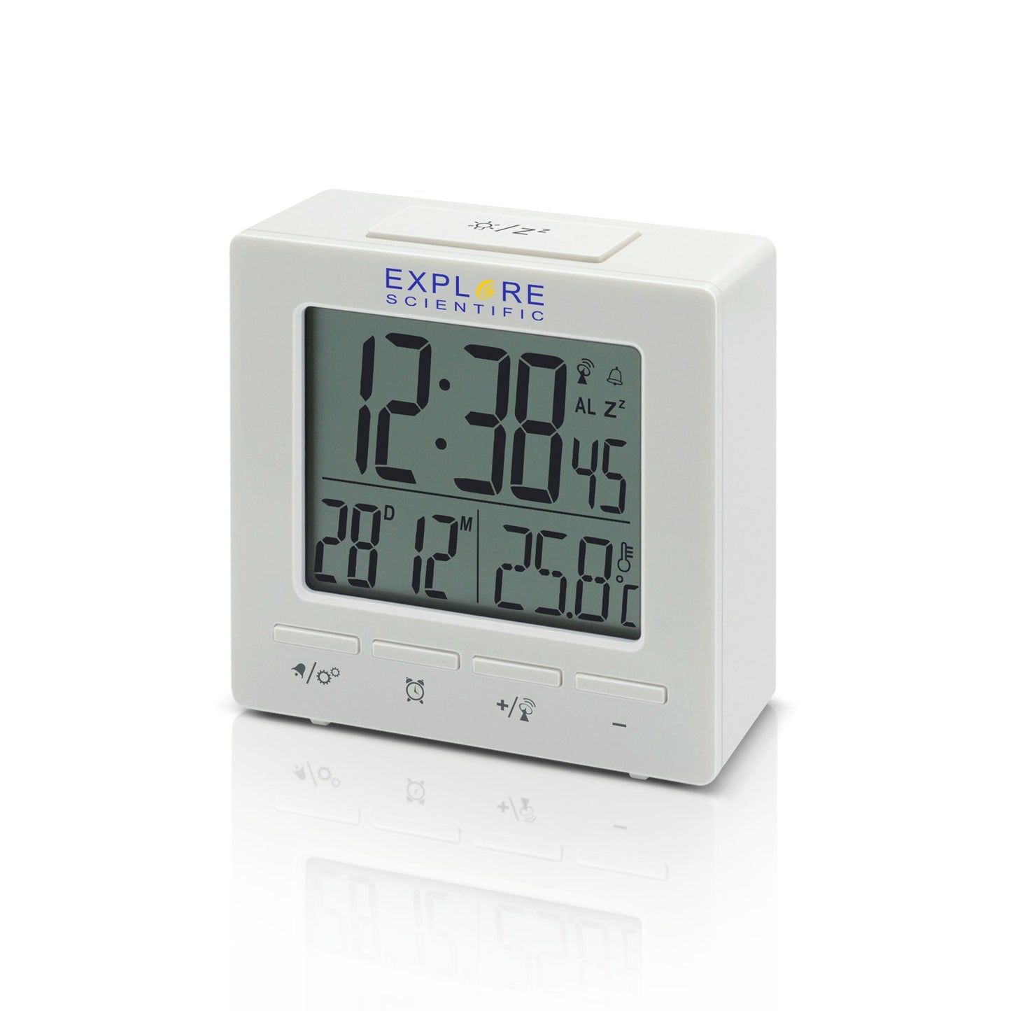 Explore Scientific RDC1008 Travel Alarm – Radio-Controlled Clock with Indoor Temperature