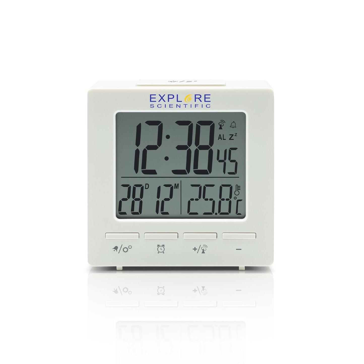 Explore Scientific RDC1008 Travel Alarm – Radio-Controlled Clock with Indoor Temperature