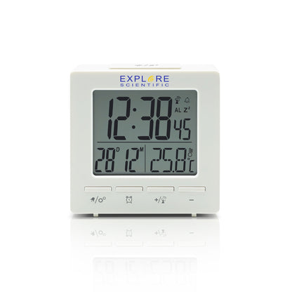 Explore Scientific RDC1008 Travel Alarm – Radio-Controlled Clock with Indoor Temperature