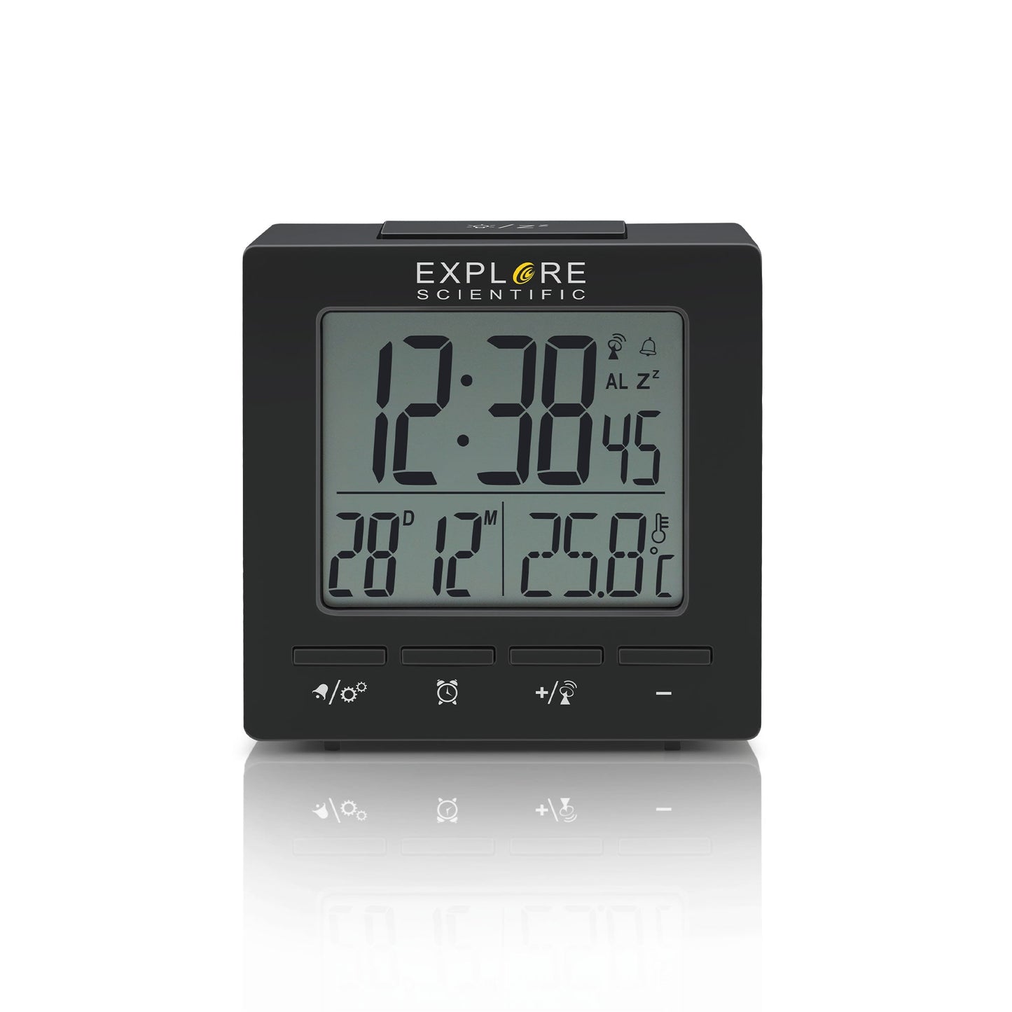 Explore Scientific RDC1008 Travel Alarm – Radio-Controlled Clock with Indoor Temperature