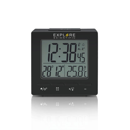 Explore Scientific RDC1008 Travel Alarm – Radio-Controlled Clock with Indoor Temperature