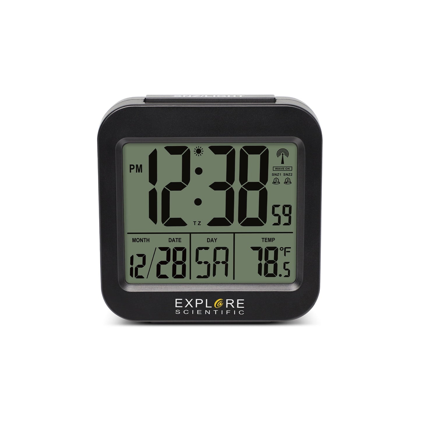 Explore Scientific Travel Alarm with Radio-Controlled Clock and Indoor Temperature Display RDC1008