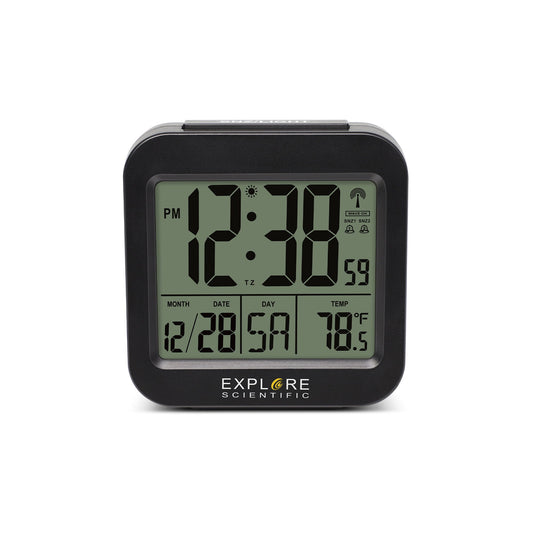 Explore Scientific Travel Alarm with Radio-Controlled Clock and Indoor Temperature Display RDC1008