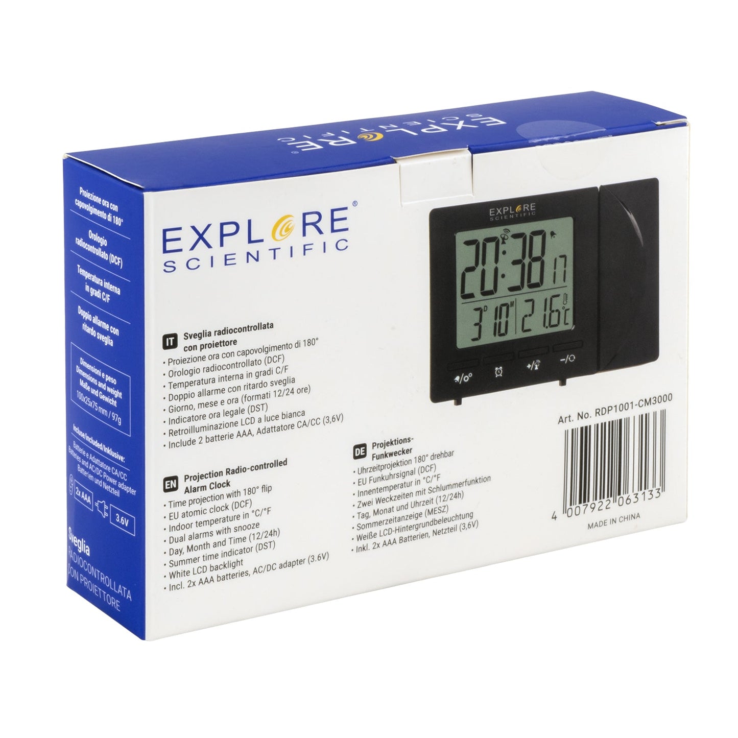 Explore Scientific RDP1001 Projection Clock — Black — Projects Time on Wall or Ceiling