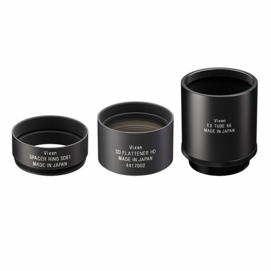 Vixen SD flattener HD kit ES37246 high performance field flattener and corrector ideal for beginner astrophotographers providing sharp flat field edge to edge star images and corrected star shapes across the entire image frame for stunning wide field deep sky imaging of nebulae galaxies and star clusters with compatible SD series refractor telescopes — Telescope Wolves