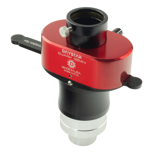 DayStar QUARK Gemini Combo H-Alpha solar filter for beginner astronomers showing chromosphere and prominence viewing features, model DSZGC