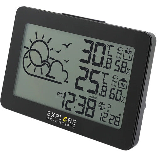 Explore Scientific Large‑Display Radio Weather Station – Black (WSH4002CM3000)