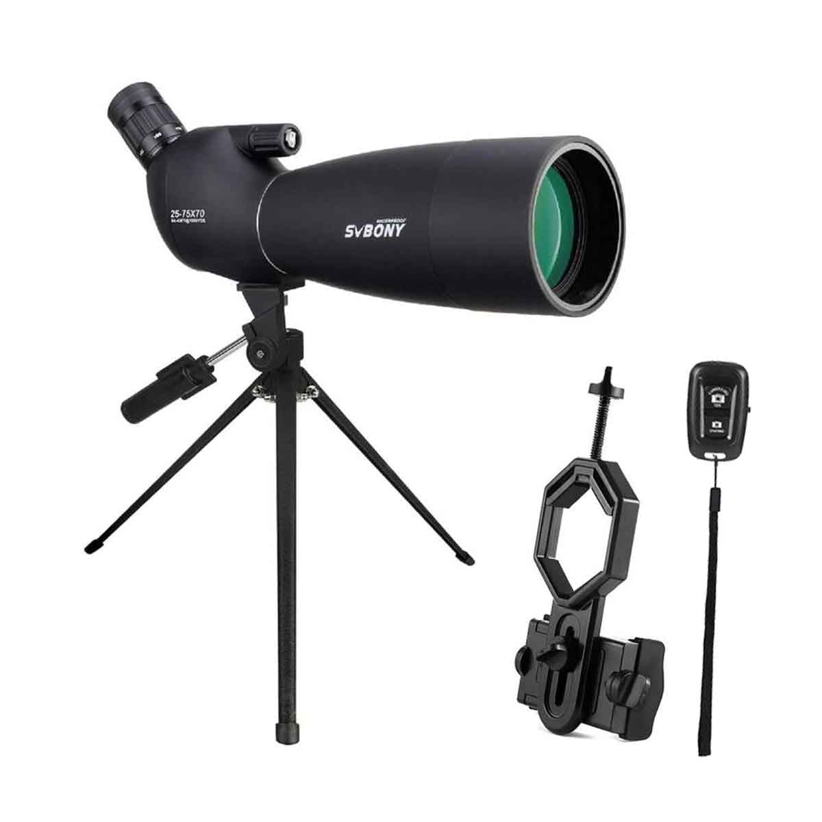 SVbony SV28 25-75x70 Spotting Scope Black with Desktop Tripod For Phone Birding Photography