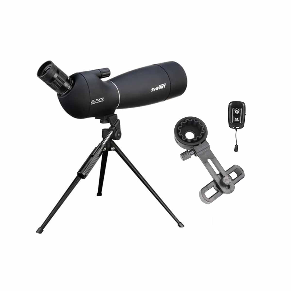 SVbony SV28 25-75x70 Spotting Scope Black with Desktop Tripod For Phone Birding Photography