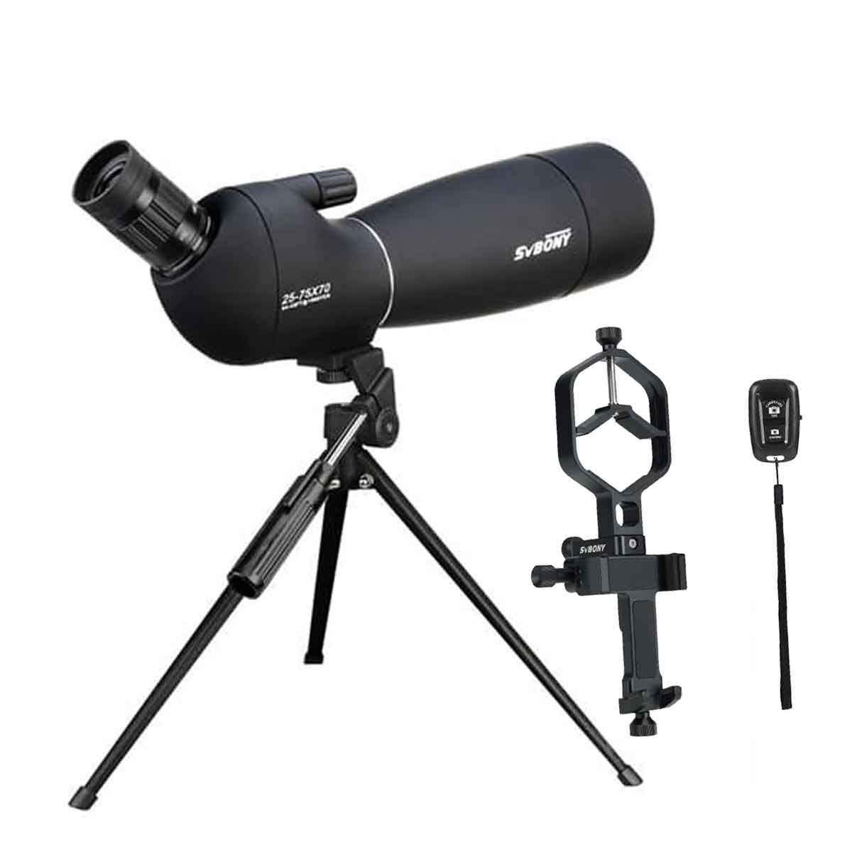 SVbony SV28 25-75x70 Spotting Scope Black with Desktop Tripod For Phone Birding Photography