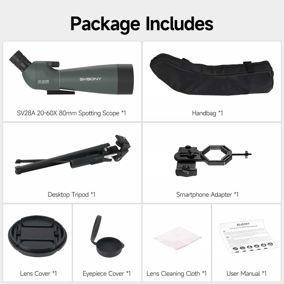 SV28A New Version 20-60X80 Spotting Scope For Archery Shooting, Target Observing and Birding Scenarios