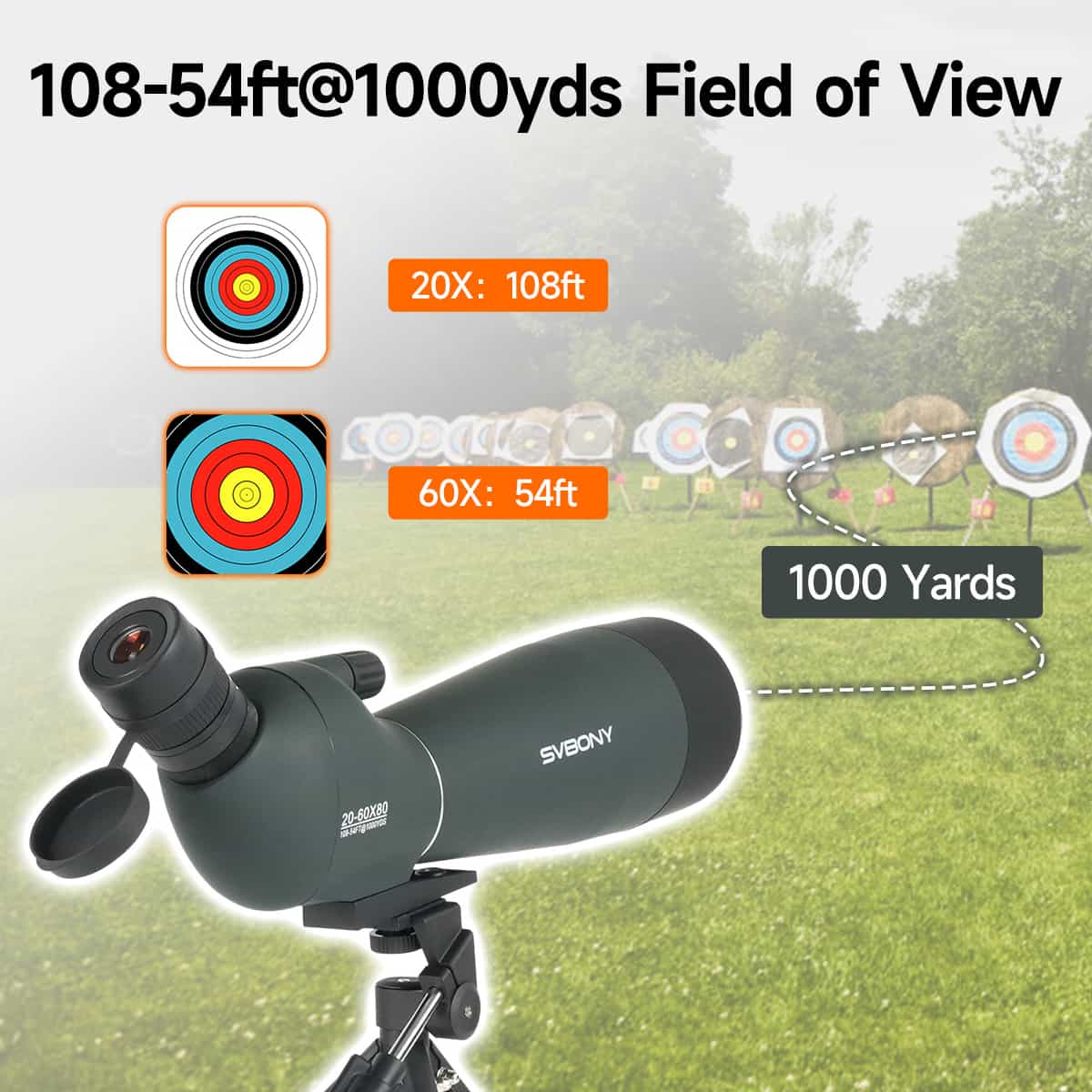 SV28A New Version 20-60X80 Spotting Scope For Archery Shooting, Target Observing and Birding Scenarios