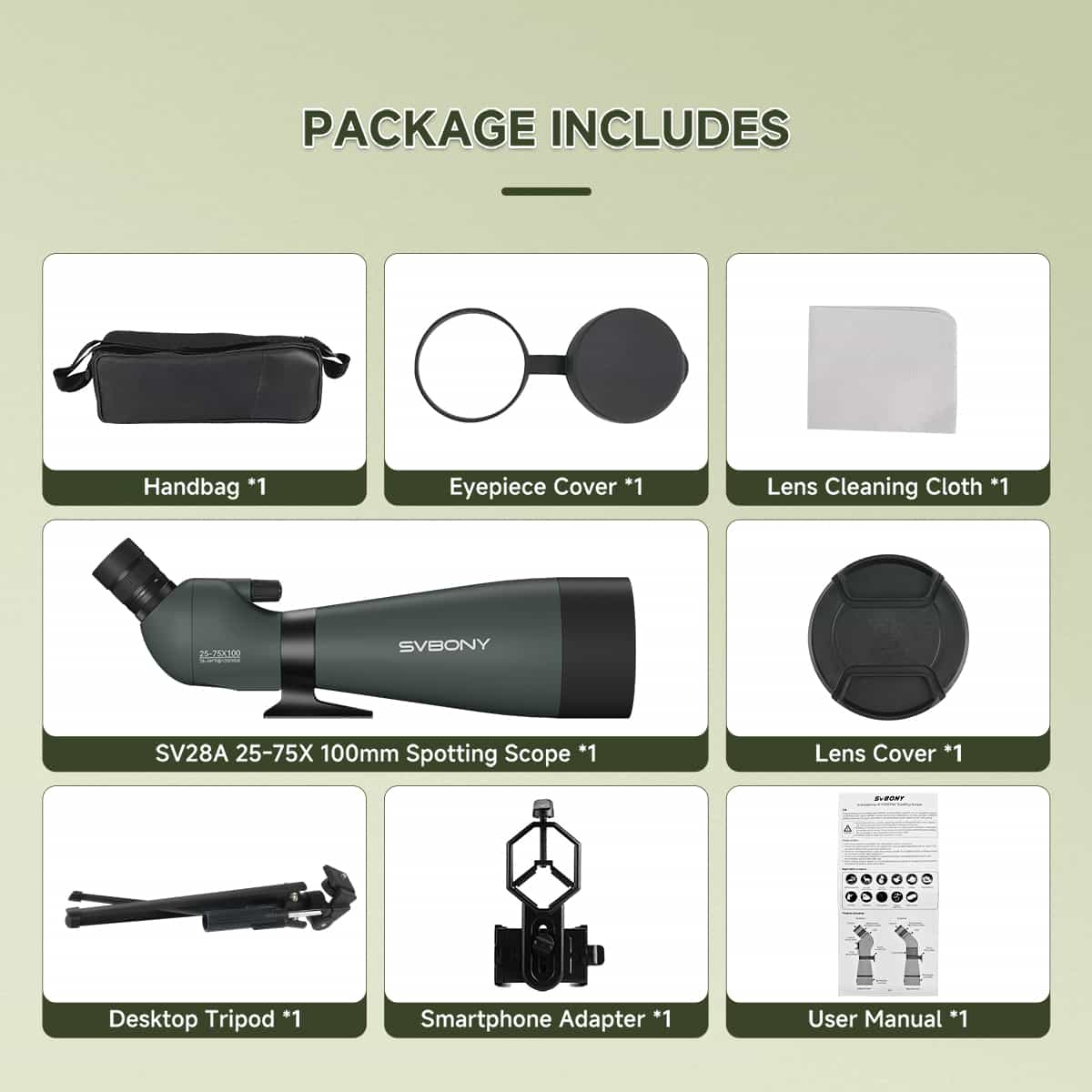 SV28A 25-75X100 Spotting Scope For Archery Shooting, Target Observing and Birding Scenarios