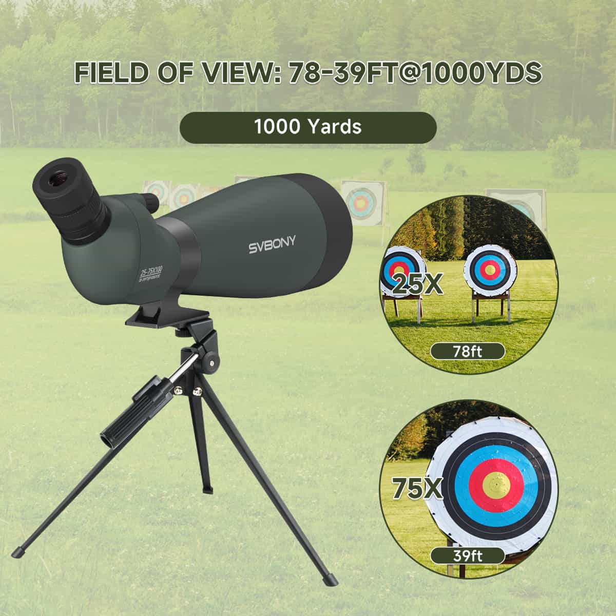 SV28A 25-75X100 Spotting Scope For Archery Shooting, Target Observing and Birding Scenarios