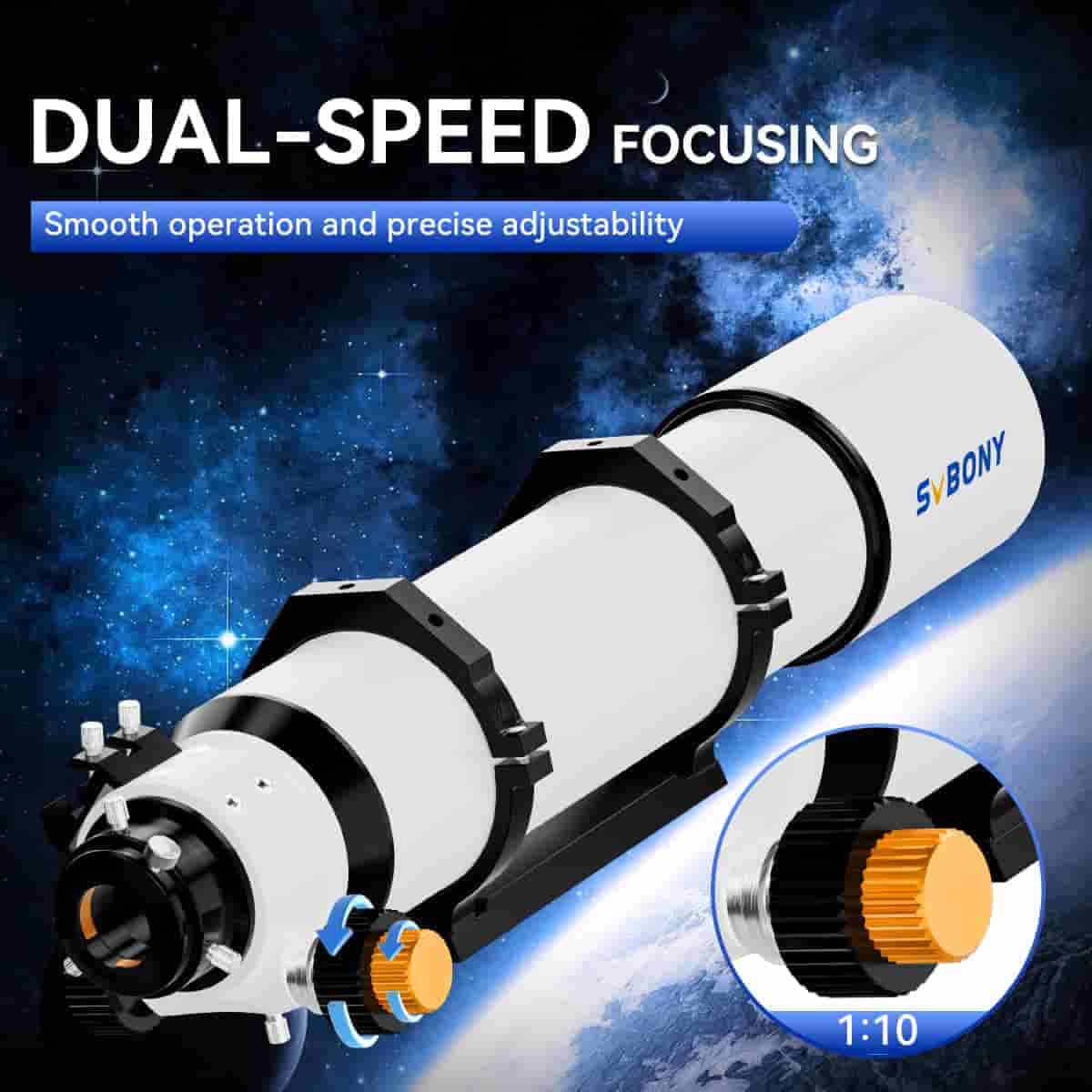 SV48P 102mm Achromatic Telescope Refractor with 2.5" RAP Dual-Speed Focusing & Dovetail Mounting Plate for Astronomical Observation