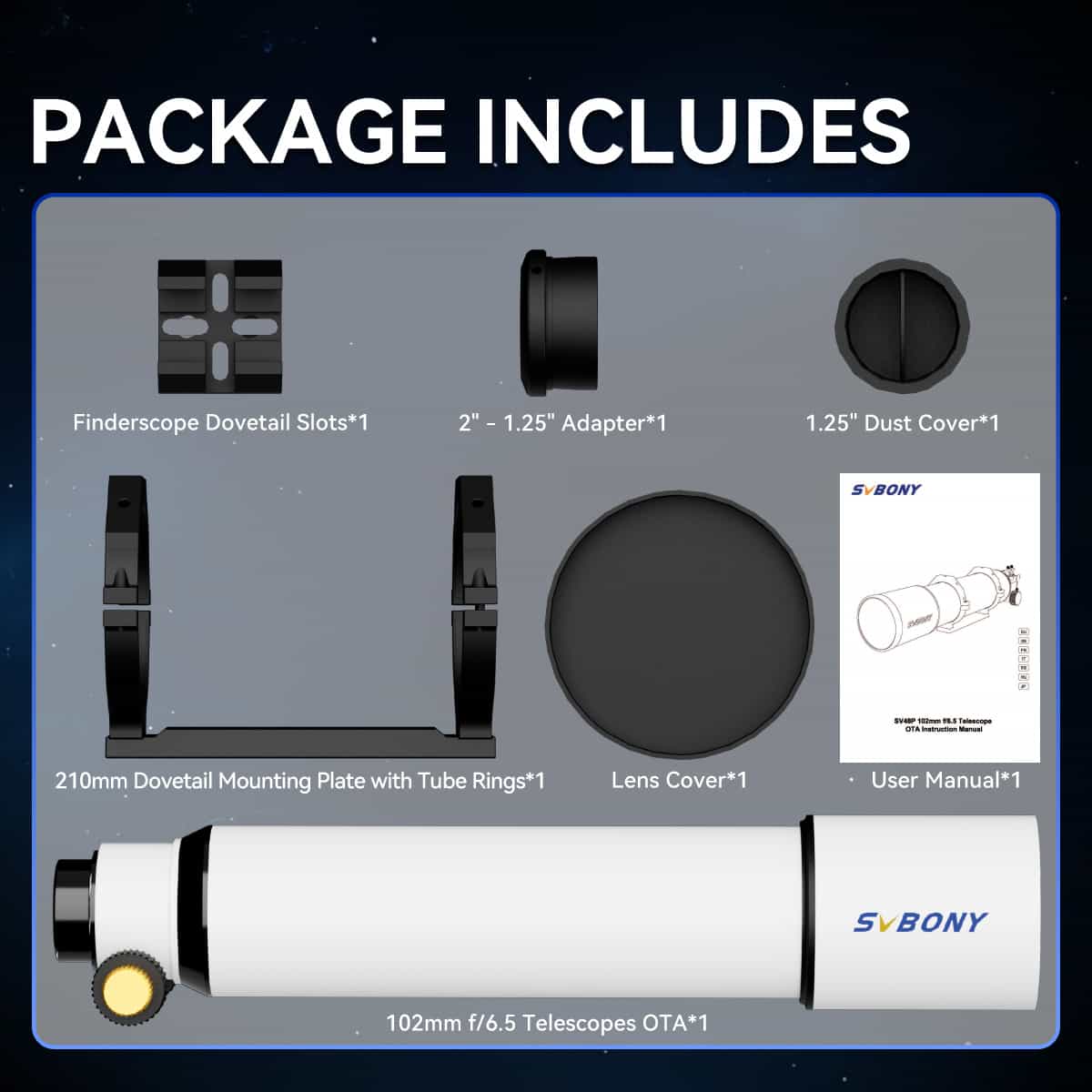 SV48P 102mm Achromatic Telescope Refractor with 2.5" RAP Dual-Speed Focusing & Dovetail Mounting Plate for Astronomical Observation