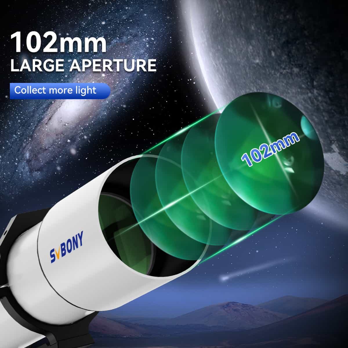 SV48P 102mm Achromatic Telescope Refractor with 2.5" RAP Dual-Speed Focusing & Dovetail Mounting Plate for Astronomical Observation