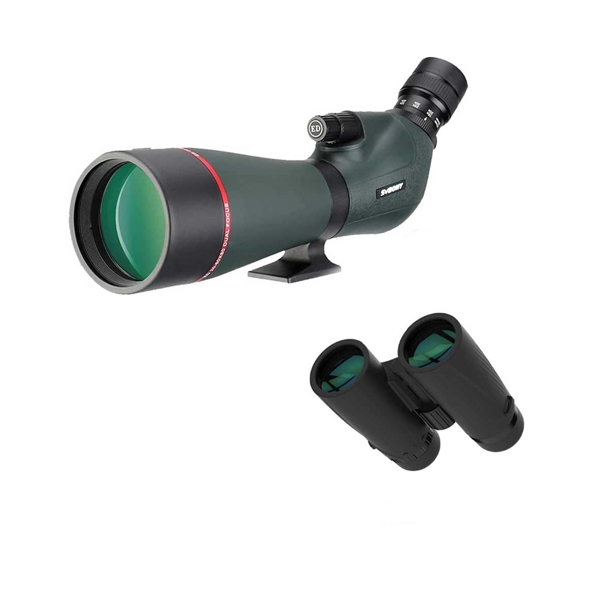 SV406P 20-60X80ED Spotting Scope with Binocular Bundle for Birding Festival