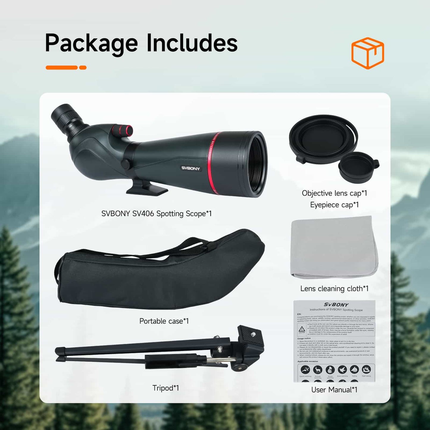 SV406 Spotting Scope HD 20-60x80 Spotting Scope FMC Dual Focus for Bird Watching Wildlife Target Shooting