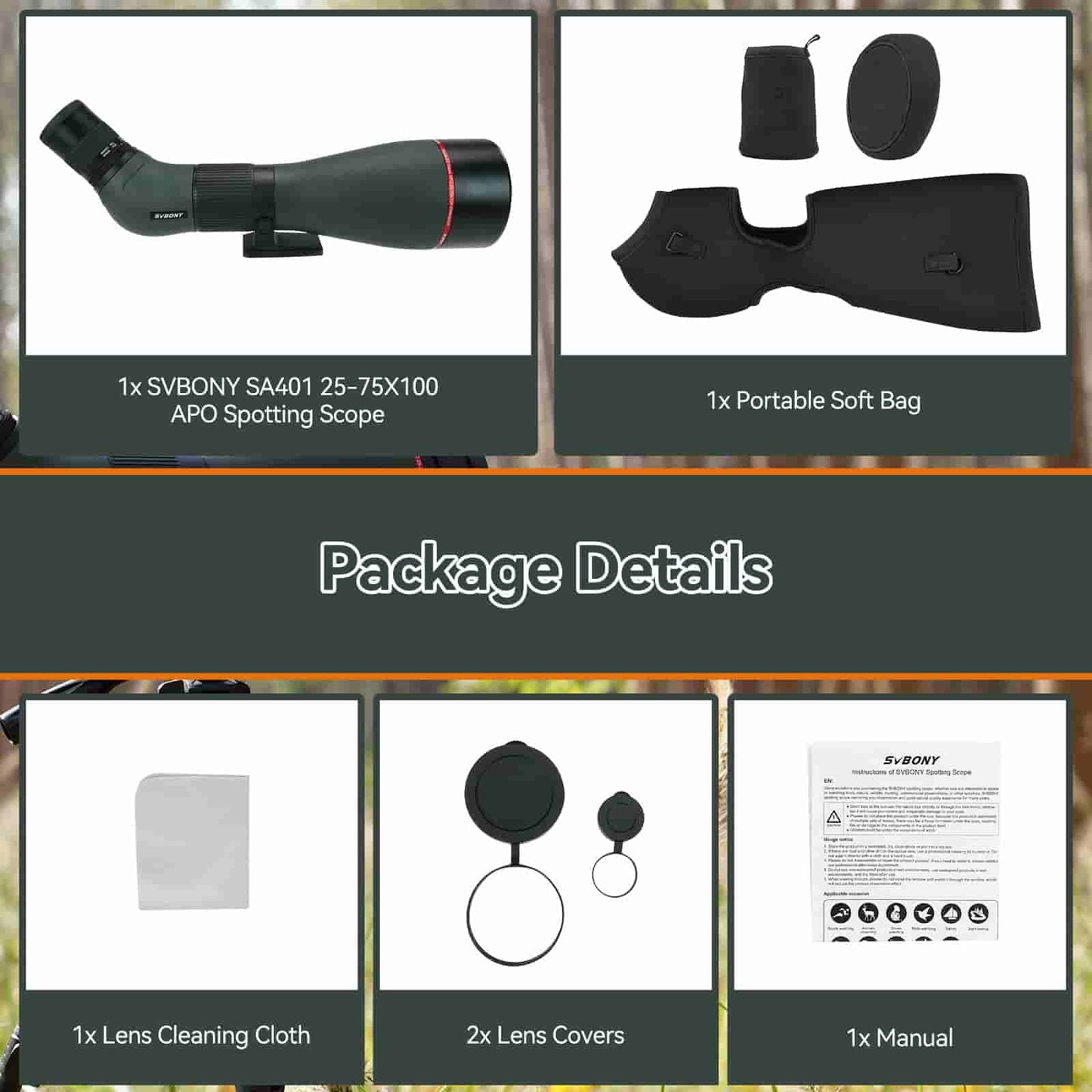 SA401 25-75X100 APO Spotting Scope Birding Camera Telephoto for WMBD Festival