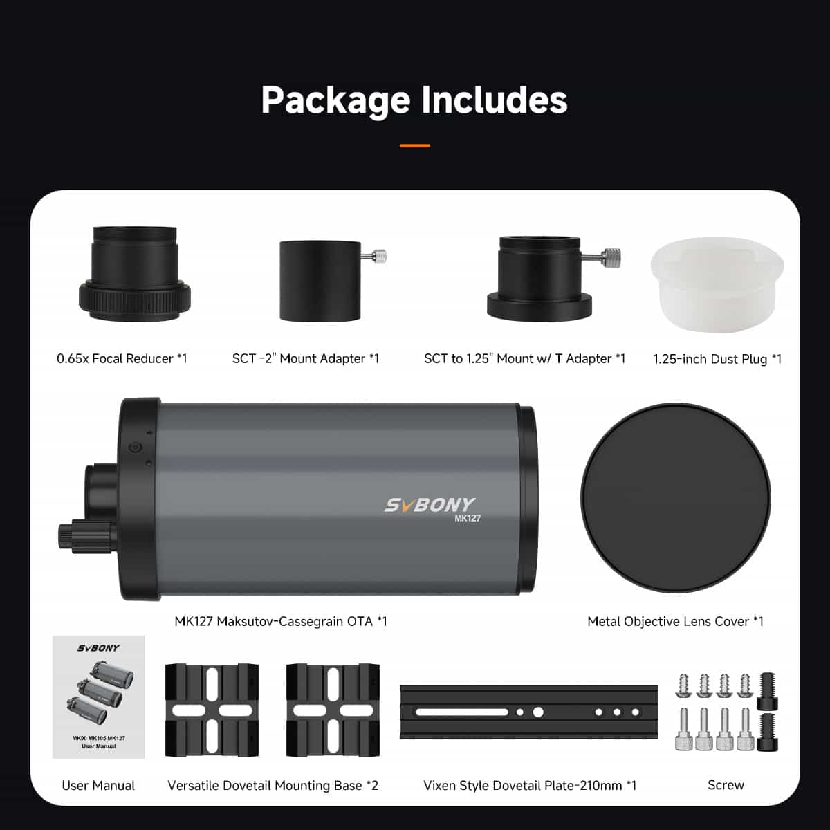 SVBONY MK127 Maksutov Cassegrain Telescope OTA 127mm f/11.8 Portable Design for Lunar Planetary Nebula Observations