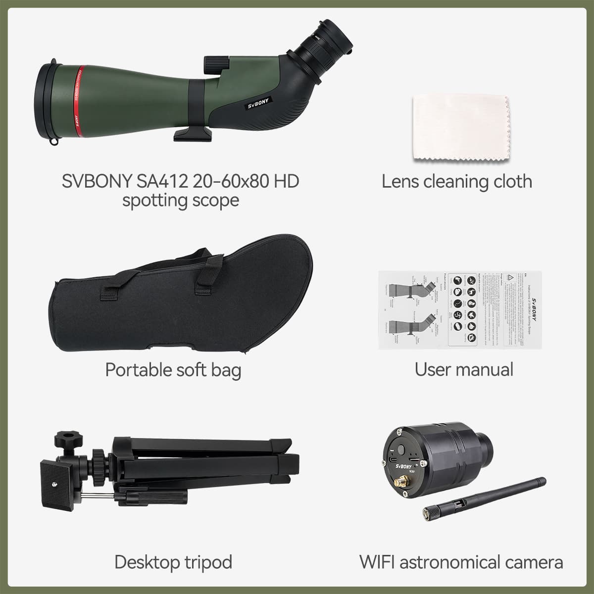 SA412 20-60X80 Spotting Scope with Wifi Camera Birding Photography