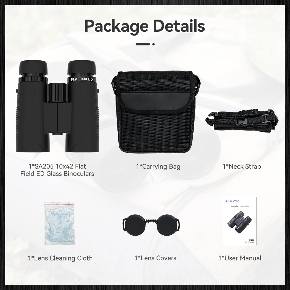 SA205 10x42ED Flat-field Binoculars BaK-4 Prism With IP67 Waterproof For Birding Festival & Nature Observation