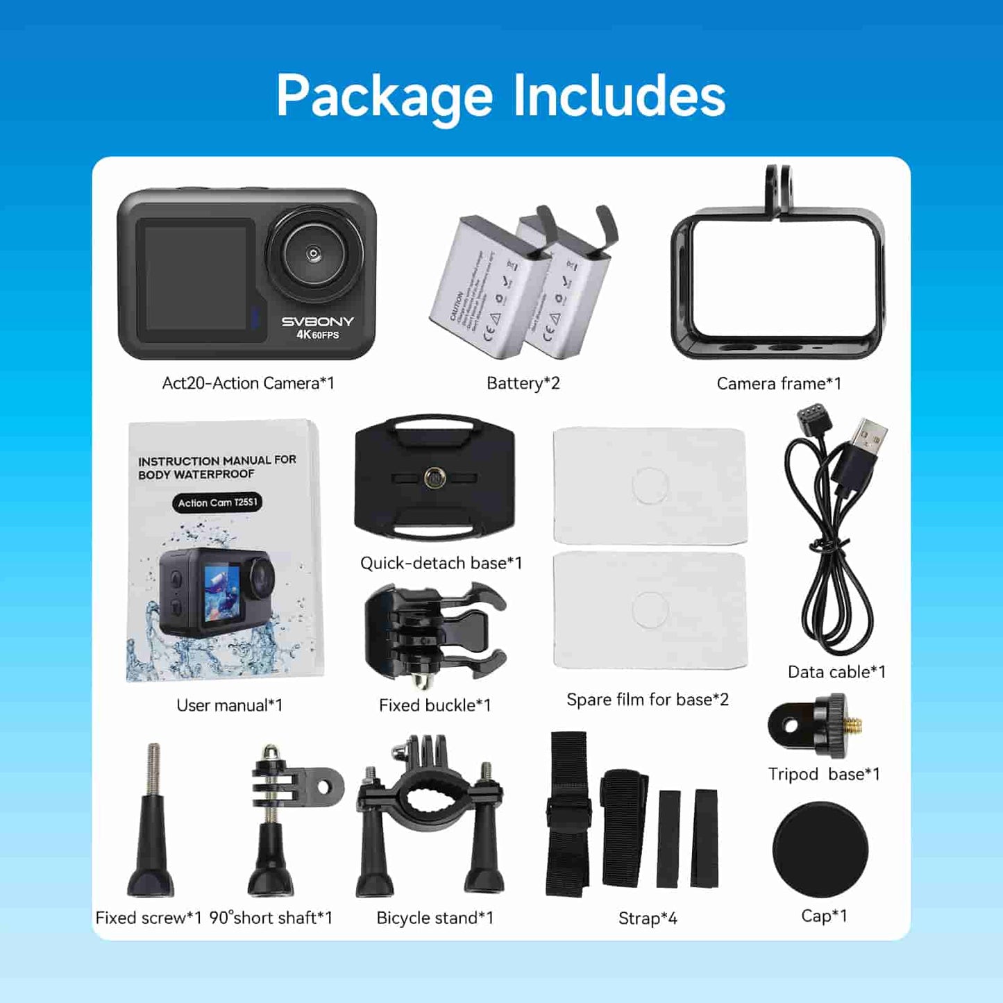 ACT20 Upgraded Action Camera Interpilated 4K60fps Ultra HD Video 20MP Photos 166ft Waterproof 1080p Live Streaming Webcam