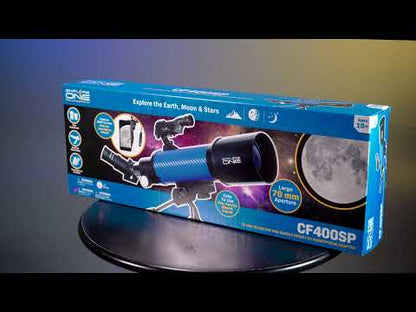 Explore One CF400 70mm Refractor — Blue Carbon Fiber Beginner Telescope with Panhandle AZ Mount