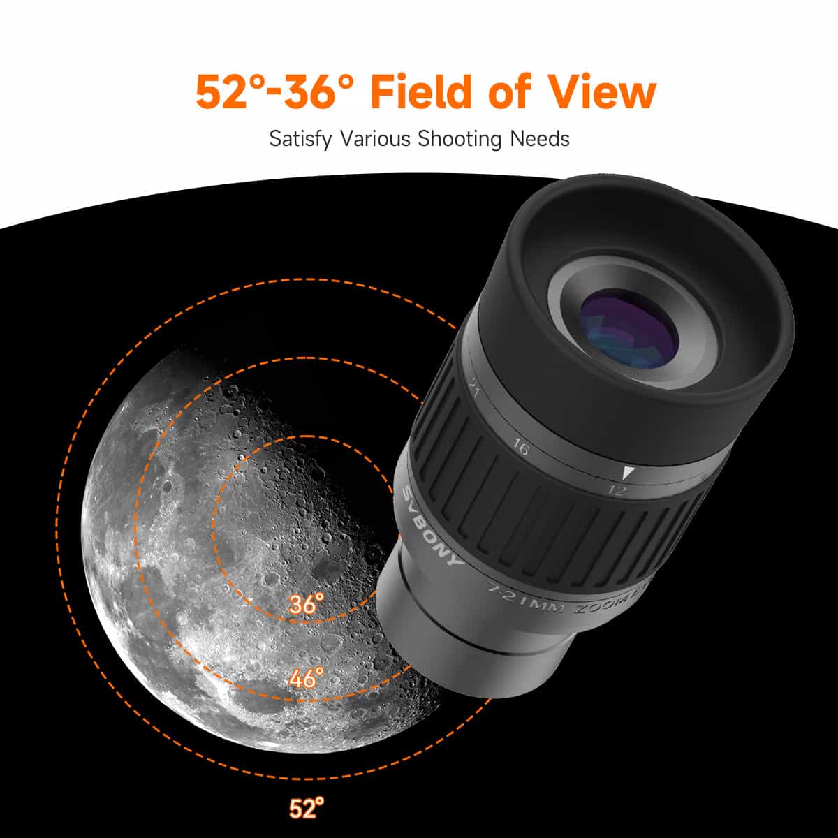 SV135 Zoom Eyepiece 1.25inch 7-21mm 52°-36° Field of View Fully Multi-Coated 5-Element 3-Group Optical Design