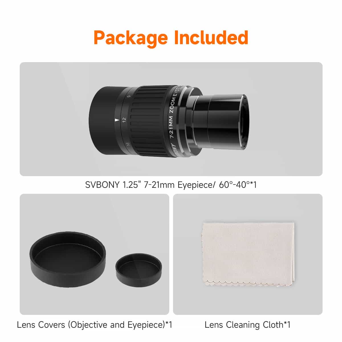 SV135 Zoom Eyepiece 1.25inch 7-21mm 60°- 40° Field of View Fully Multi-Coated 7-Element 4-Group Optical Design
