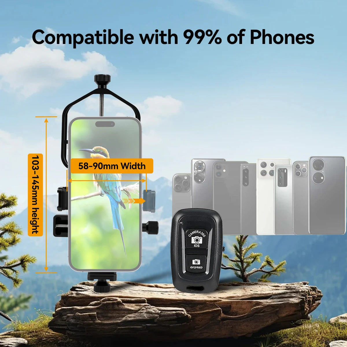 SV214 Pro Phone Adapter 3-Axis Universal Clamp With Shutter 28mm-64mm for Capture Images and Video Through Telescope or Digiscoping