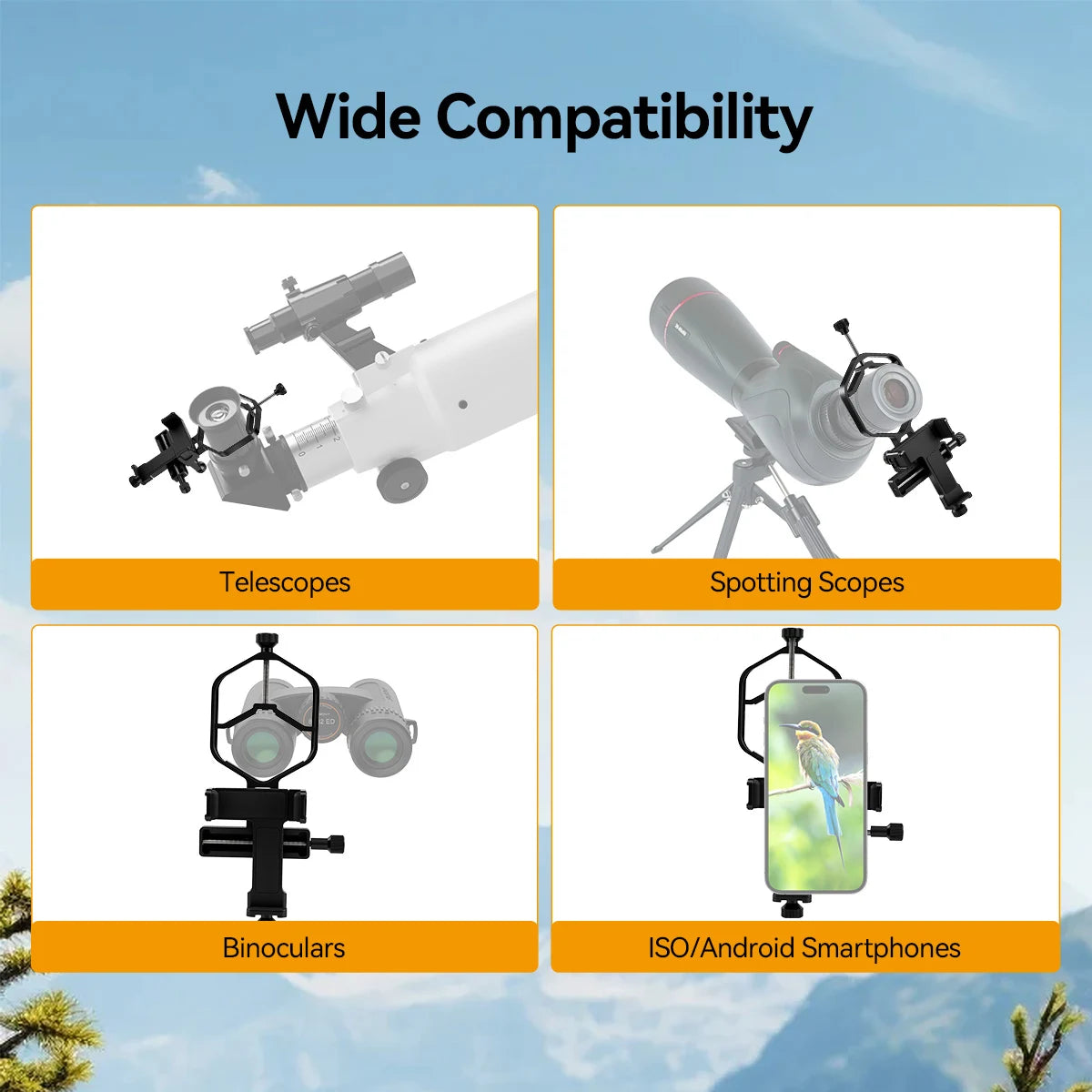 SV214 Pro Phone Adapter 3-Axis Universal Clamp With Shutter 28mm-64mm for Capture Images and Video Through Telescope or Digiscoping