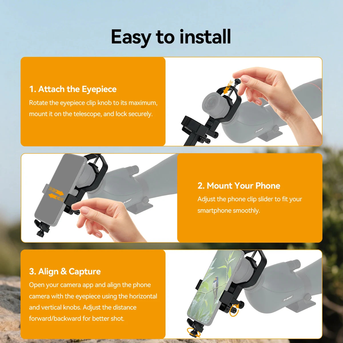 SV214 Pro Phone Adapter 3-Axis Universal Clamp With Shutter 28mm-64mm for Capture Images and Video Through Telescope or Digiscoping