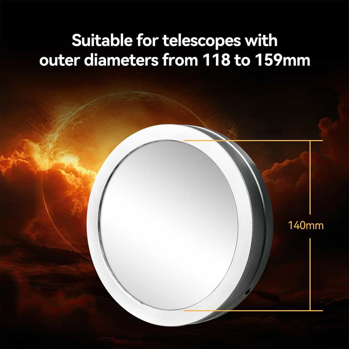 SV229 Solar Eclipse Filter Telescope Metal Cap with ISO 12312-2:2015 Standard For Eclipses & Sunspots Observation 140mm