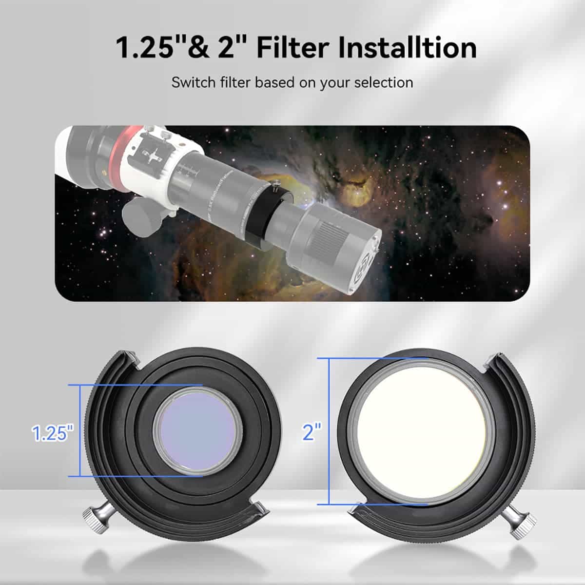 SV226 Telescope Filter Drawer - 1.25" & 2" Astronomy Filter Combination for Astrophotography