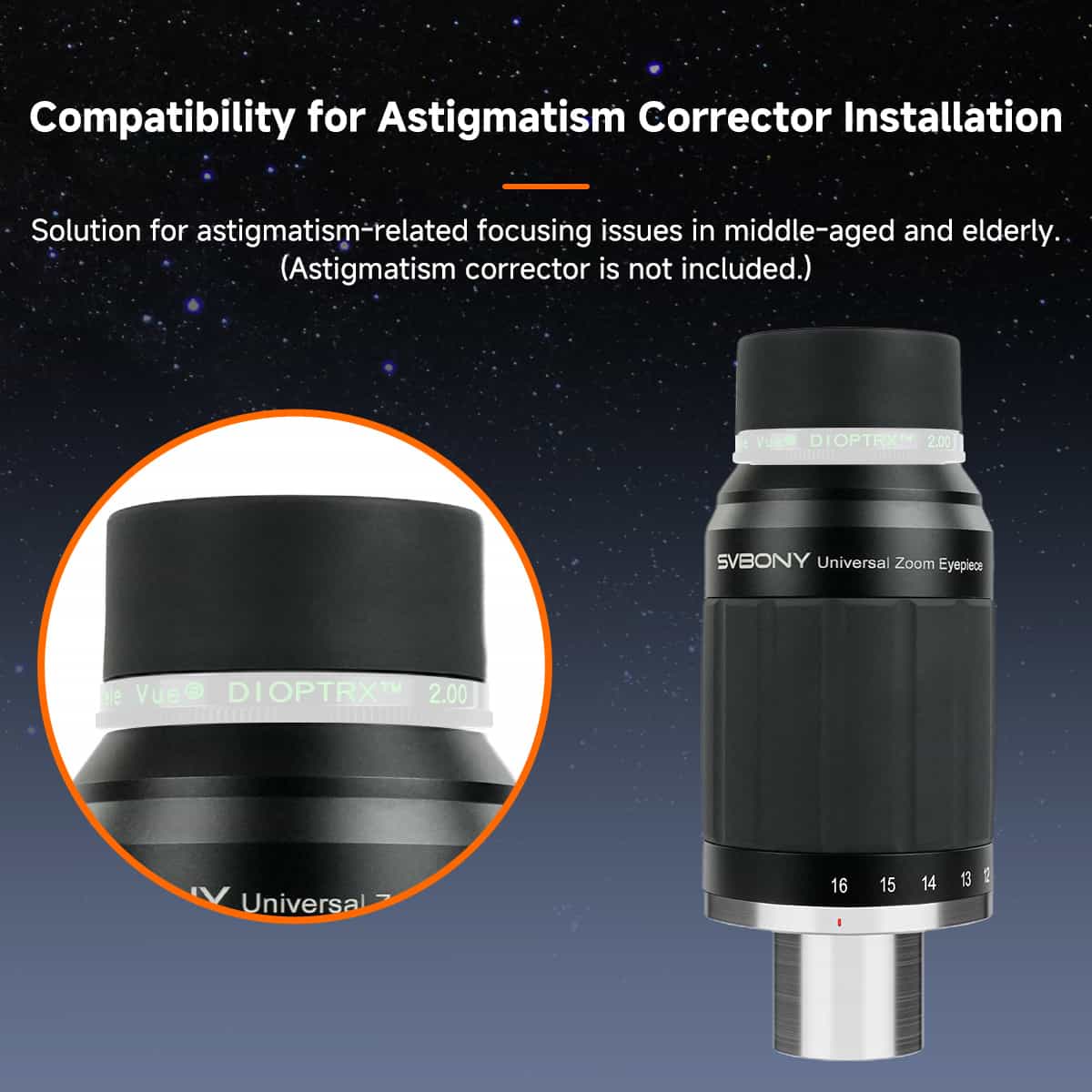 SV245 Zoom Eyepiece 8-16mm FOV 63° Parfocal & ClickStop Design for Visual Planetary Observation,Binoviewing
