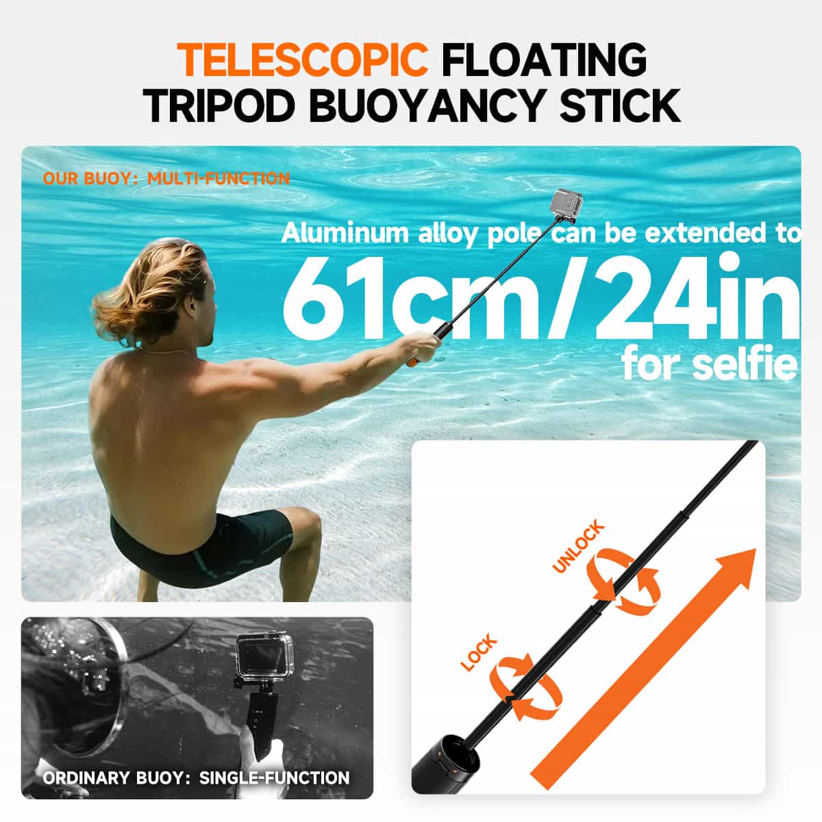 SVBONY Sports Camera Floating Tripod Buoyancy Stick, No Loss of Water Shots - Surfing/Diving/Rafting Essentials