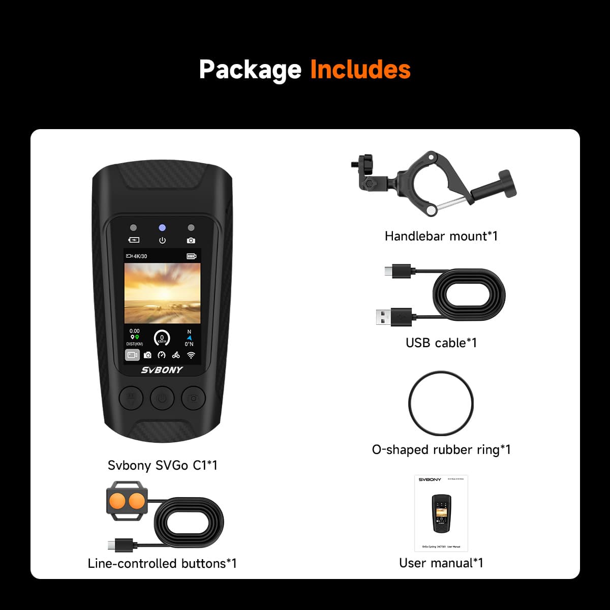 SVbony SVGo C1 Cycling Camera HD 4K 30fps IPX4 Waterproof for Bicycle Sports Outdoor