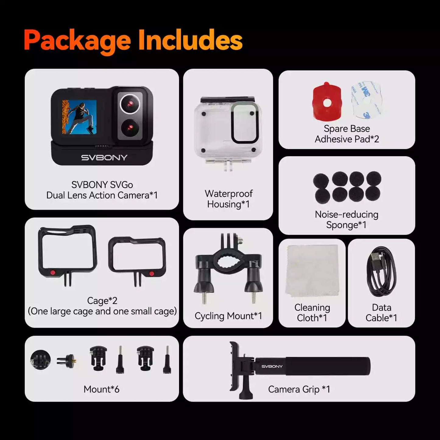 SVBONY SVGO Dual Lens Action Camera lenses support 4K 30fps recording, deliver exceptional night vision clarity, feature IPX8 waterproof rating, and are perfect for diving, bicycling, sports, and various outdoor activities