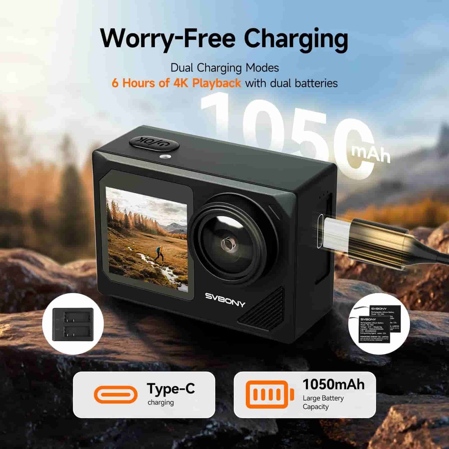 SVbony SVGO2 Action Camera 4K/30fps, IPX8 waterproof for diving, surfing, skiing, and perfect for casual sports and daily vlog too—with simple operation and great value