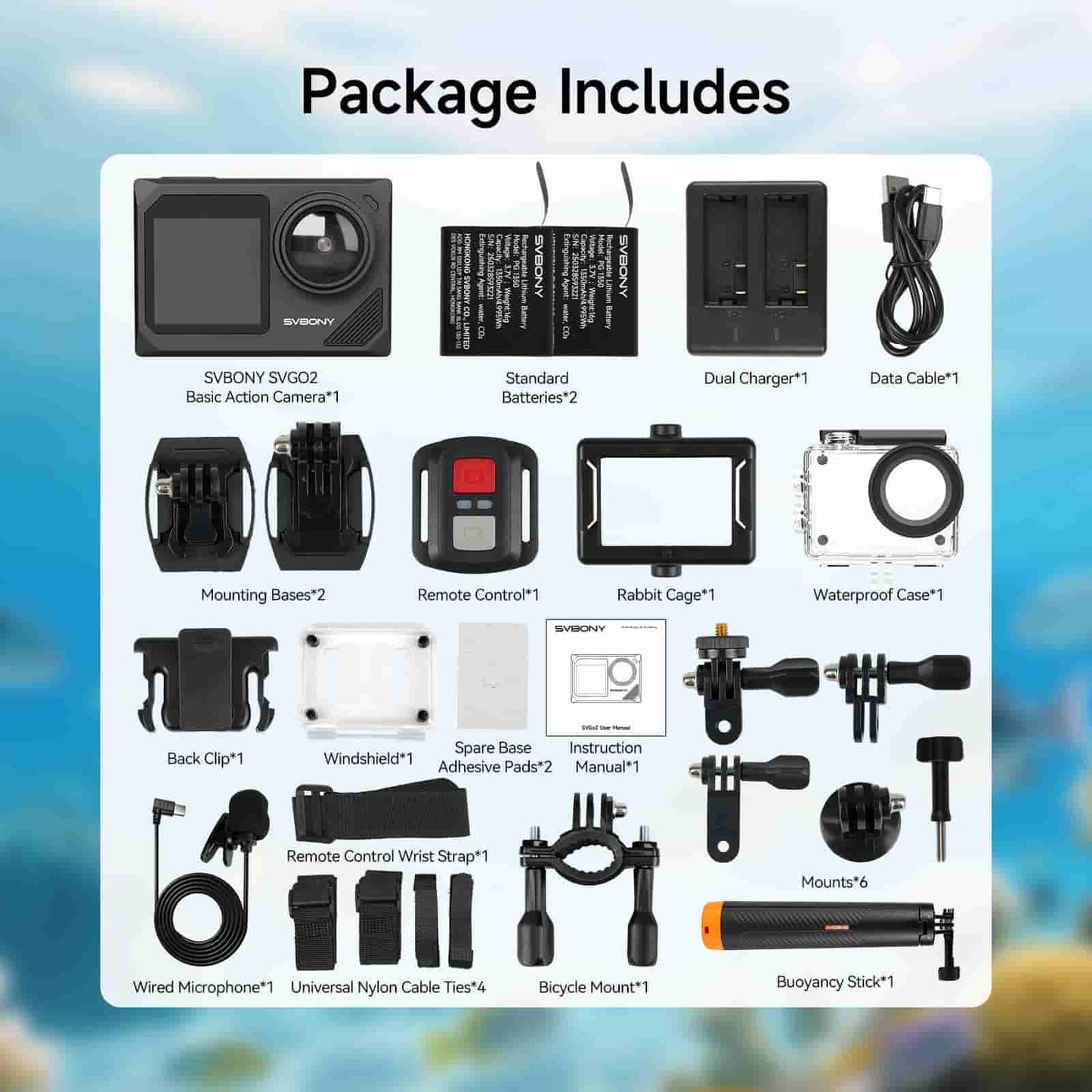 SVbony SVGO2 Action Camera 4K/30fps, IPX8 waterproof for diving, surfing, skiing, and perfect for casual sports and daily vlog too—with simple operation and great value